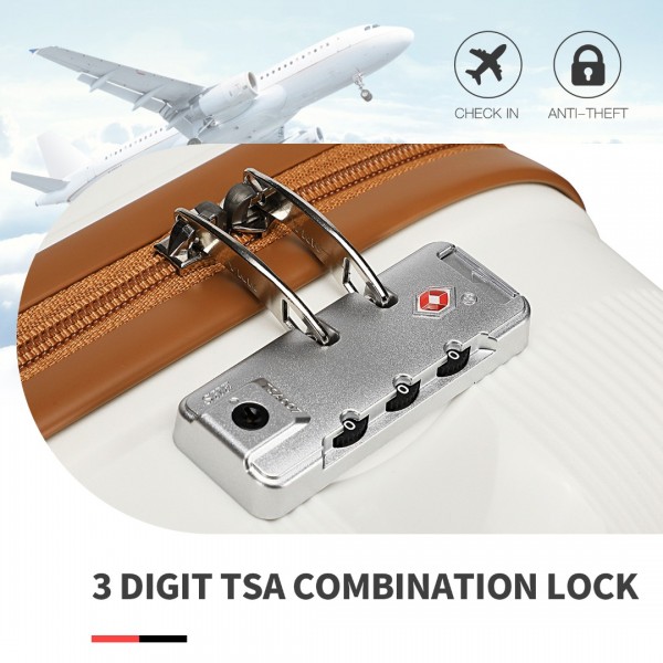 K2092L - Kono Bright Hard Shell PP Suitcase With TSA Lock And Vanity Case 4 Pieces Set - Classic Collection - Cream