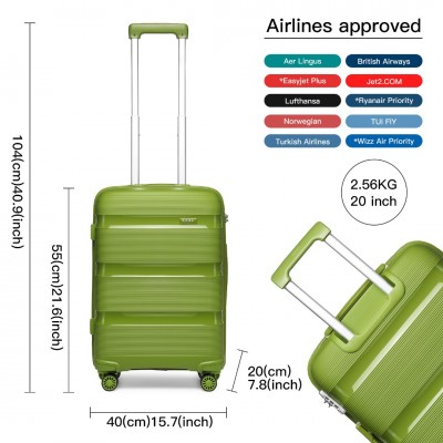 K2092L - Kono 20 Inch Bright Hard Shell PP Carry-On Suitcase In