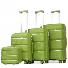 K2092L - Kono Bright Hard Shell PP Suitcase With TSA Lock And Vanity Case 4 Pieces Set - Classic Collection - Green
