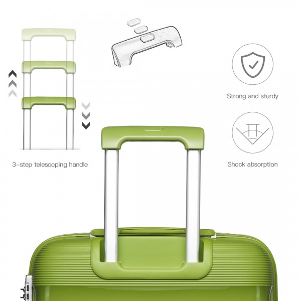 K2092L - Kono Bright Hard Shell PP Suitcase With TSA Lock And Vanity Case 4 Pieces Set - Classic Collection - Green