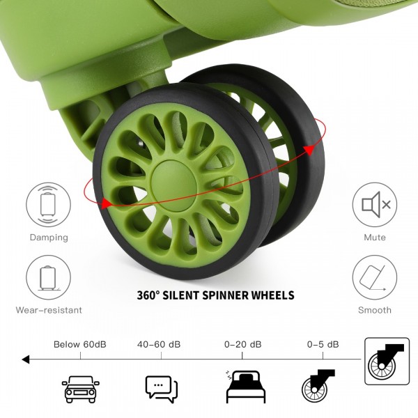 K2092L - Kono Bright Hard Shell PP Suitcase With TSA Lock And Vanity Case 4 Pieces Set - Classic Collection - Green