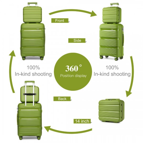 K2092L - Kono Bright Hard Shell PP Suitcase With TSA Lock And Vanity Case 4 Pieces Set - Classic Collection - Green