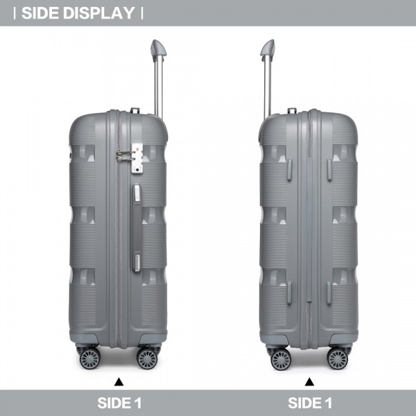 K2092L - Kono 20 Inch Bright Hard Shell PP Carry-On Suitcase In Cabin Size - Grey
