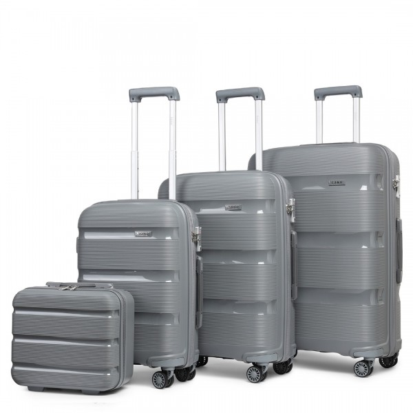 K2092L - Kono Helles Hartschale PP-Koffer Mit TSA-Schloss und Schminkkoffer 4er Set - Klassische Kollektion - Grau