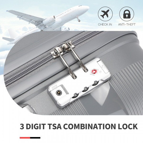 K2092L - Kono Helles Hartschale PP-Koffer Mit TSA-Schloss und Schminkkoffer 4er Set - Klassische Kollektion - Grau