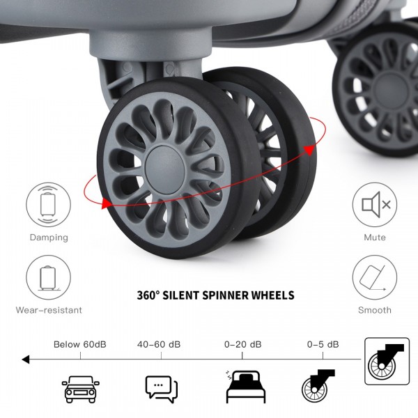 K2092L - Kono Helles Hartschale PP-Koffer Mit TSA-Schloss und Schminkkoffer 4er Set - Klassische Kollektion - Grau