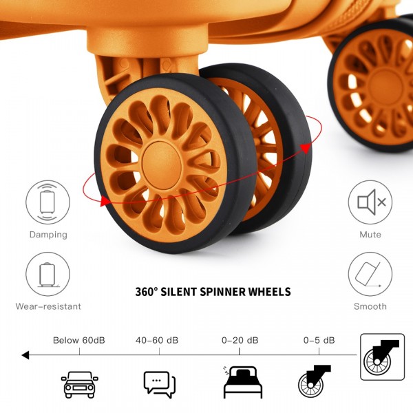 K2092L - Kono Bright Hard Shell PP Suitcase With TSA Lock And Vanity Case 4 Pieces Set - Classic Collection - Orange
