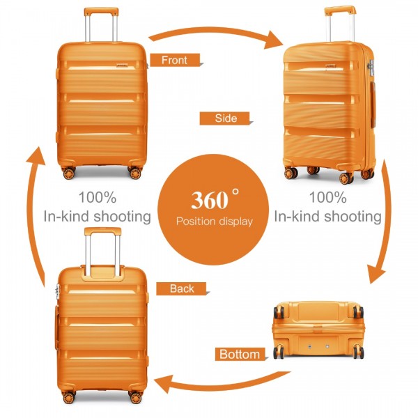 K2092L - Kono Bright Hard Shell PP Suitcase With TSA Lock And Vanity Case 4 Pieces Set - Classic Collection - Orange