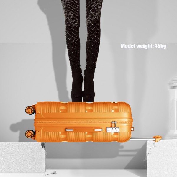 K2092L - Kono Bright Hard Shell PP Suitcase With TSA Lock And Vanity Case 4 Pieces Set - Classic Collection - Orange