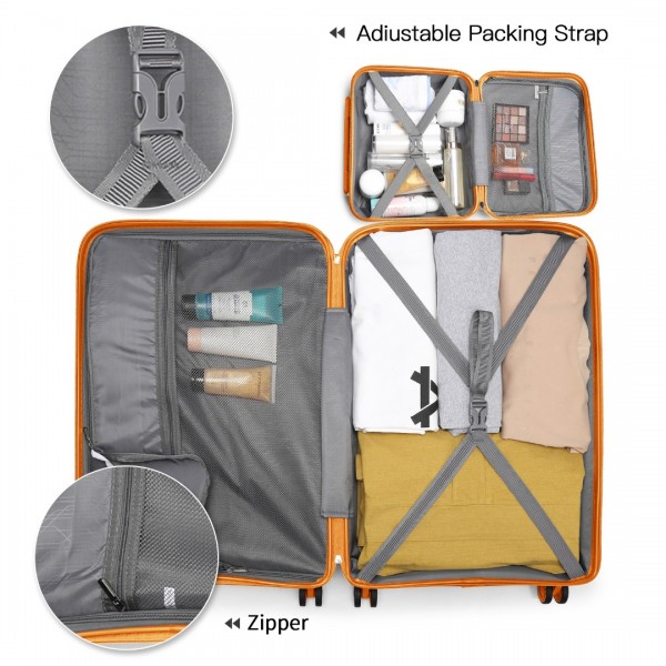 K2092L - Kono Bright Hard Shell PP Suitcase With TSA Lock And Vanity Case 4 Pieces Set - Classic Collection - Orange