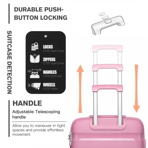 K2092L - Kono Bright Hard Shell PP Suitcase 3 Pieces Set - Classic Collection - Pink
