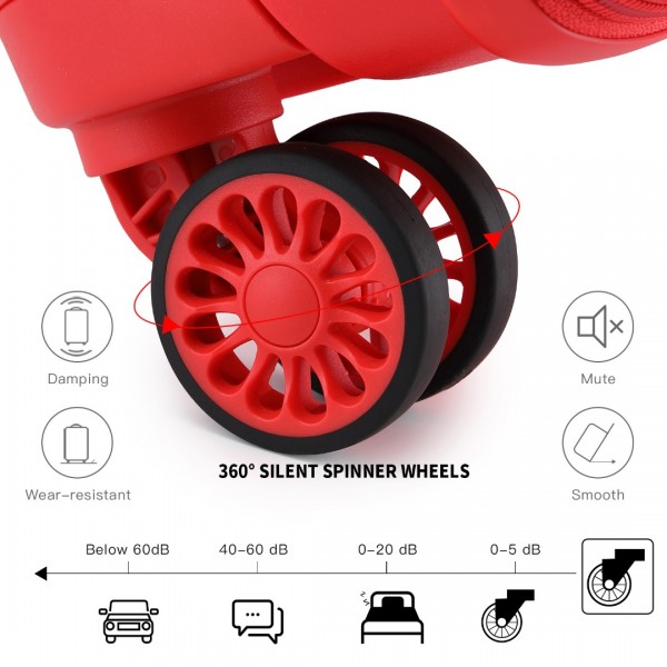 K2092L - Kono Helles Hartschale PP-Koffer Mit TSA-Schloss und Schminkkoffer 4er Set - Klassische Kollektion - Rot