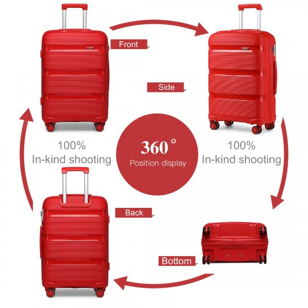 K2092L - Kono Helles Hartschale PP-Koffer Mit TSA-Schloss und Schminkkoffer 4er Set - Klassische Kollektion - Rot