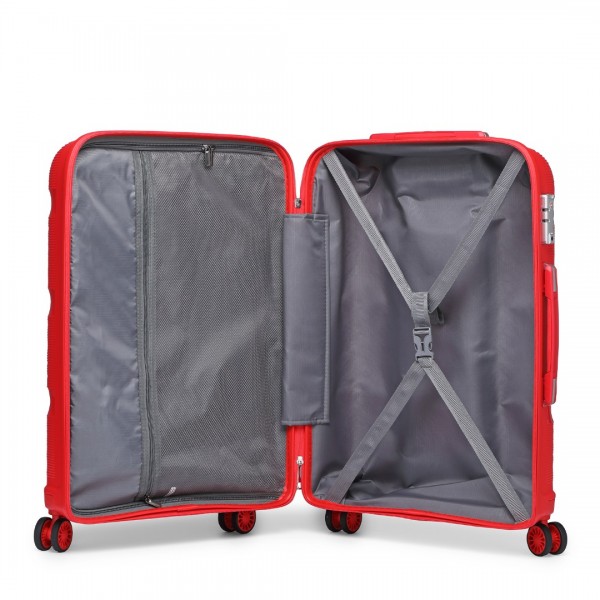 K2092L - Kono Helles Hartschale PP-Koffer Mit TSA-Schloss und Schminkkoffer 4er Set - Klassische Kollektion - Rot
