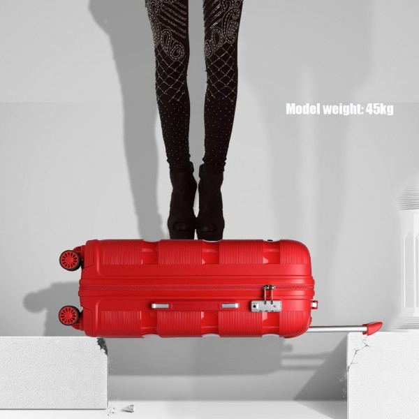 K2092L - Kono Helles Hartschale PP-Koffer Mit TSA-Schloss und Schminkkoffer 4er Set - Klassische Kollektion - Rot