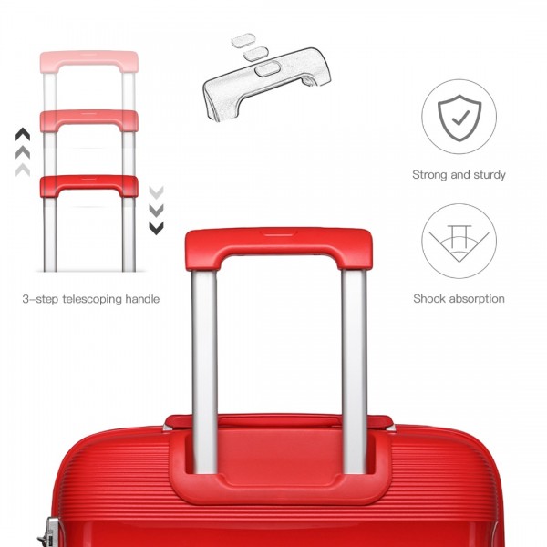 K2092L - Kono Helles Hartschale PP-Koffer Mit TSA-Schloss und Schminkkoffer 4er Set - Klassische Kollektion - Rot