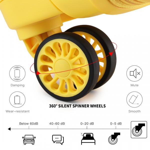 K2092L - Kono Bright Hard Shell PP Suitcase With TSA Lock And Vanity Case 4 Pieces Set - Classic Collection - Yellow