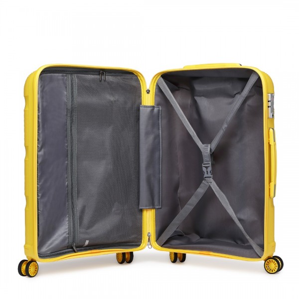 K2092L - Kono Bright Hard Shell PP Suitcase With TSA Lock And Vanity Case 4 Pieces Set - Classic Collection - Yellow