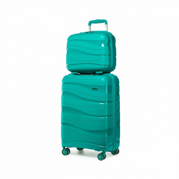 K2094L - Kono 14/20 Zoll leichtes Polypropylen-Hartschalen-2-teiliges Koffer-Set mit TSA-Schloss und Kosmetikkoffer - Blau