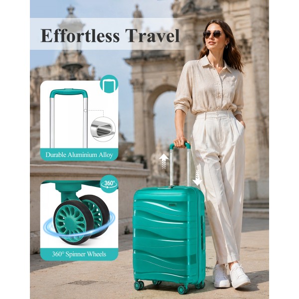 K2094L - Kono 24 Inch Lightweight Polypropylene Hard Shell Suitcase With TSA Lock - Teal