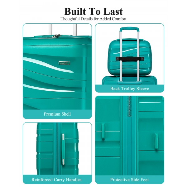 K2094L - Kono 24 Inch Lightweight Polypropylene Hard Shell Suitcase With TSA Lock - Teal