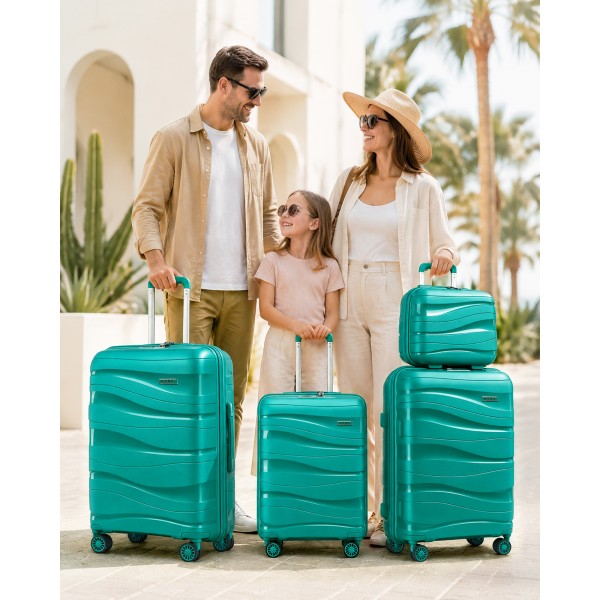 K2094L - Kono Lightweight Polypropylene Hard Shell 4 Piece Suitcase Set With TSA Lock And Vanity Case - Teal
