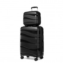 K2094L - Kono 14/20-calowy lekki polipropylenowy twarda skorupa 2-częściowy zestaw walizek z zamkiem TSA i kosmetyczką - czarny