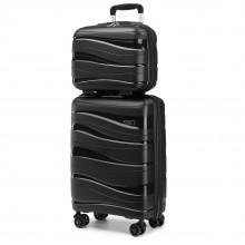 K2094L - Kono 14/20 Inch Lightweight Polypropylene Hard Shell 2 Piece Suitcase Set With TSA Lock And Vanity Case - Black