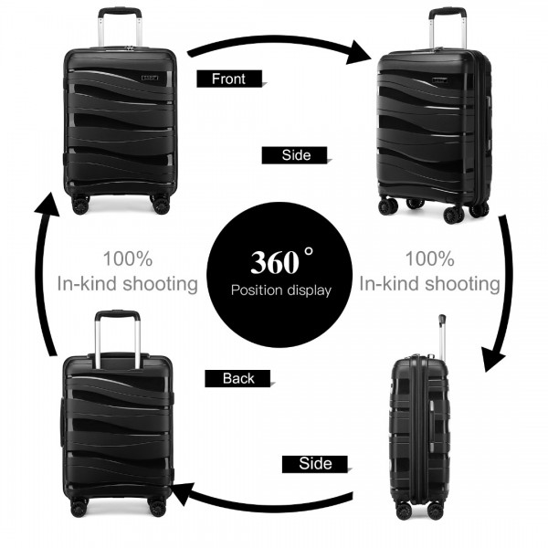 K2094L - Kono 4-częściowy zestaw walizek z lekkiego polipropylenu z twardą skorupą z zamkiem TSA i kosmetyczką - Czarny