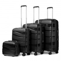 K2094L - Kono Juego de maletas de 4 piezas de carcasa dura de polipropileno liviano con candado TSA y estuche de tocador - negro