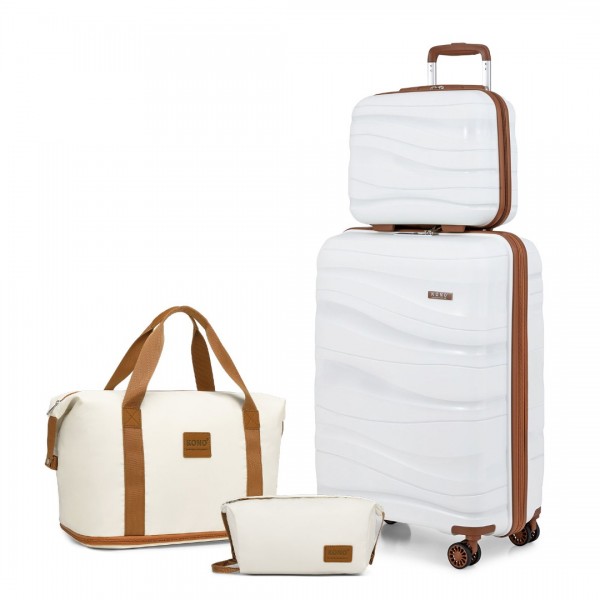 K2094L+EA2212 - Kono 20 Inch Polypropylene Cabin Size Suitcase Included Vanity Case And Weekend Bag and Toiletry Bag 4 Piece Travel Set - Cream