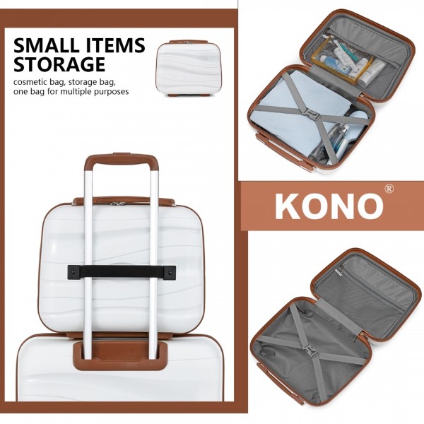 K2094L+EA2212 - Kono 20 Inch Polypropylene Cabin Size Suitcase Included Vanity Case And Weekend Bag and Toiletry Bag 4 Piece Travel Set - Cream