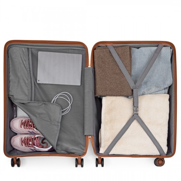 K2094L+EA2212 - Kono 20 Inch Polypropylene Cabin Size Suitcase Included Vanity Case And Weekend Bag and Toiletry Bag 4 Piece Travel Set - Cream