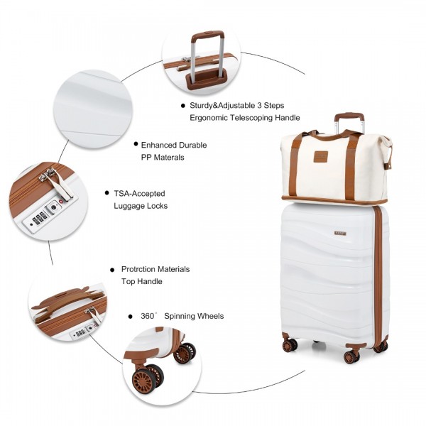 K2094L+EA2212 - Kono 20 Inch Polypropylene Cabin Size Suitcase Included Vanity Case And Weekend Bag and Toiletry Bag 4 Piece Travel Set - Cream