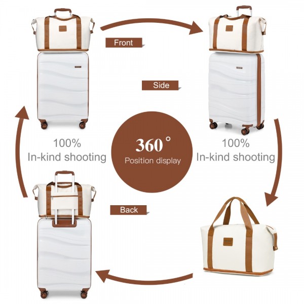K2094L+EA2212 - Kono 20 Inch Polypropylene Cabin Size Suitcase Included Vanity Case And Weekend Bag and Toiletry Bag 4 Piece Travel Set - Cream