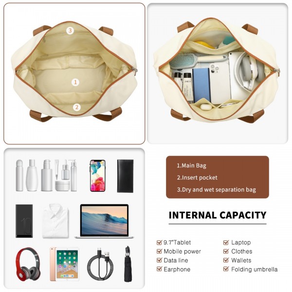 K2094L+EA2212 - Kono 20 Inch Polypropylene Cabin Size Suitcase Included Vanity Case And Weekend Bag and Toiletry Bag 4 Piece Travel Set - Cream