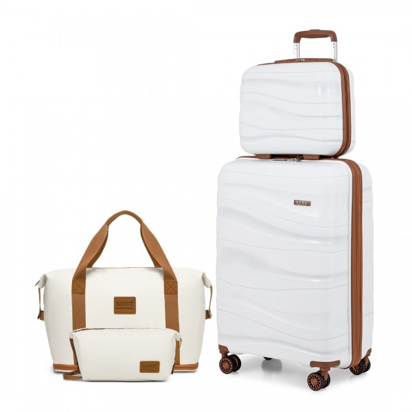 K2094L+EA2212 - Kono 20 Inch Polypropylene Cabin Size Suitcase Included Vanity Case And Weekend Bag and Toiletry Bag 4 Piece Travel Set - Cream