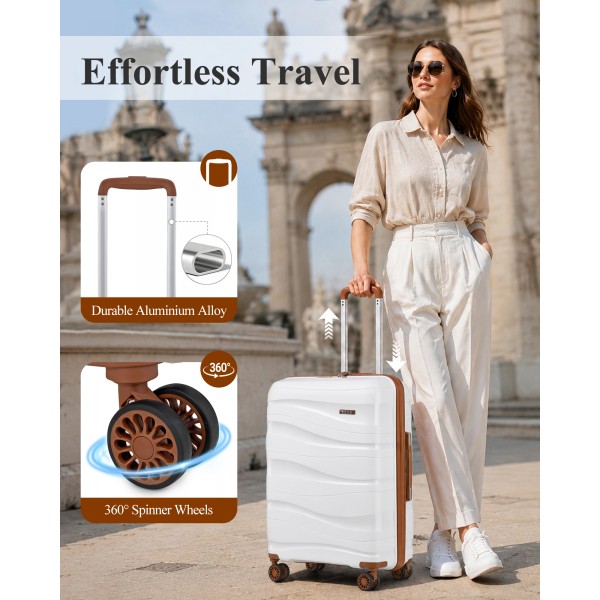 K2094L - Kono 20 Zoll Leicht Polypropylen Hartschalenkoffer Mit TSA-Schloss - Creme