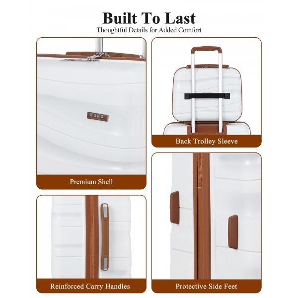 K2094L - Kono 20 Zoll Leicht Polypropylen Hartschalenkoffer Mit TSA-Schloss - Creme