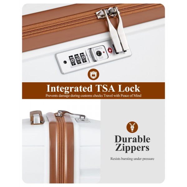 K2094L - Kono 24 Inch Lightweight Polypropylene Hard Shell Suitcase With TSA Lock - Cream