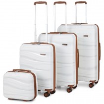 K2094L - Kono 4-częściowy zestaw walizek z lekkiego polipropylenu z twardą skorupą z zamkiem TSA i kosmetyczką - Kremowa