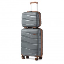 K2094L - Kono 14/20 Inch Lightweight Polypropylene Hard Shell 2 Piece Suitcase Set With TSA Lock And Vanity Case - Grey And Brown