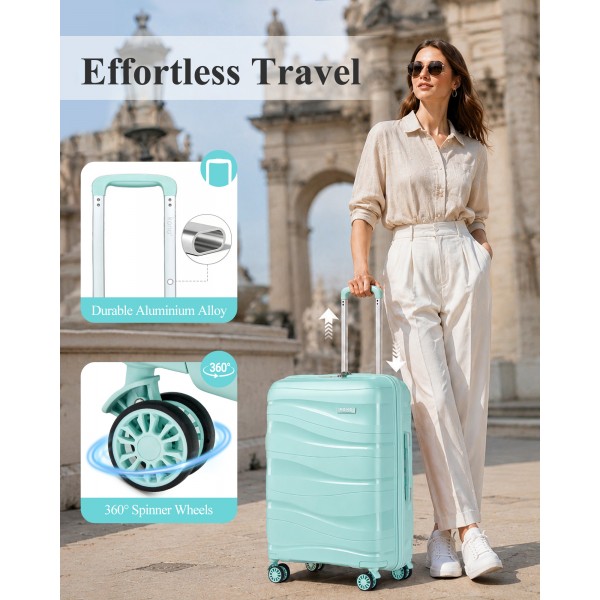 K2094L - Kono 24 Inch Lightweight Polypropylene Hard Shell Suitcase With TSA Lock - Mint Green