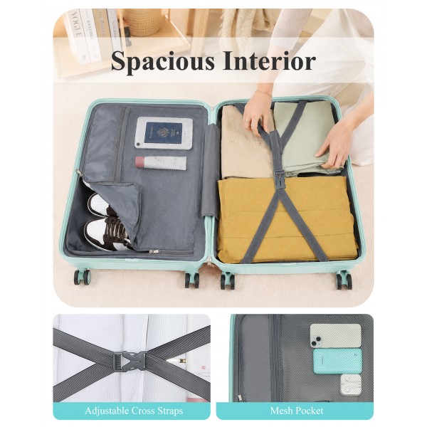 K2094L - Kono 24 Inch Lightweight Polypropylene Hard Shell Suitcase With TSA Lock - Mint Green
