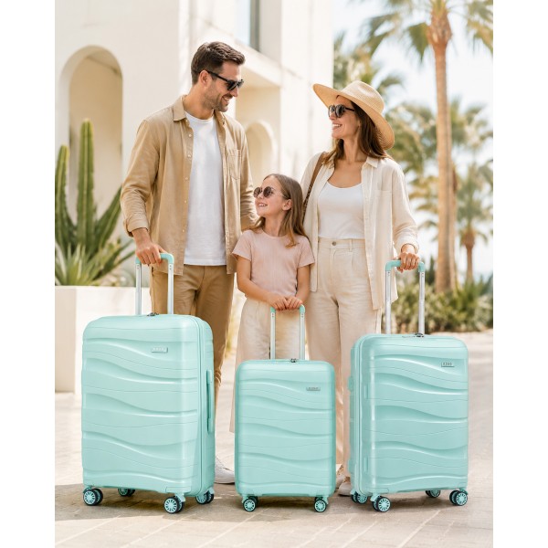 K2094L - Kono Lightweight Polypropylene Hard Shell 3 Piece Suitcase Set With TSA Lock - Mint Green