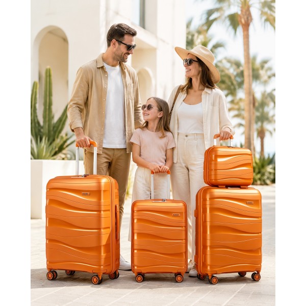 K2094L - Kono Lightweight Polypropylene Hard Shell 4 Piece Suitcase Set With TSA Lock And Vanity Case - Orange