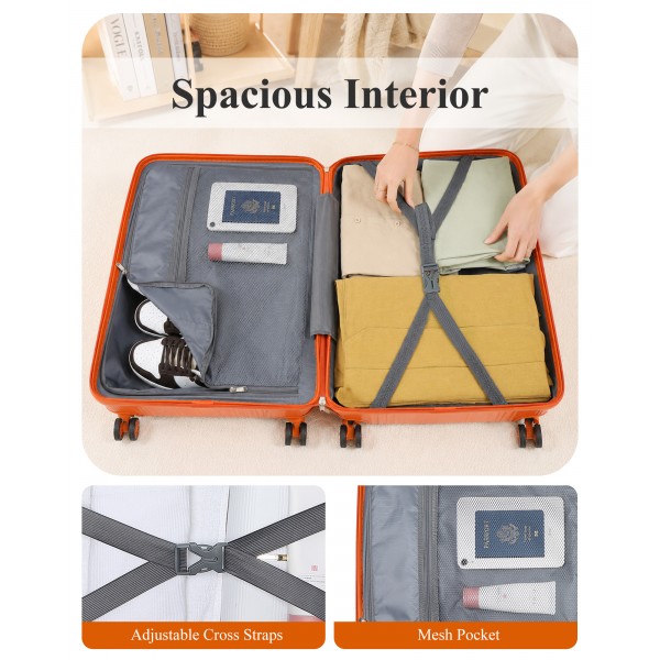 K2094L - Kono 24 Inch Lightweight Polypropylene Hard Shell Suitcase With TSA Lock - Orange