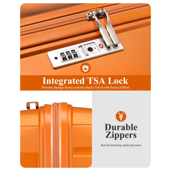 K2094L - Kono 24 Inch Lightweight Polypropylene Hard Shell Suitcase With TSA Lock - Orange