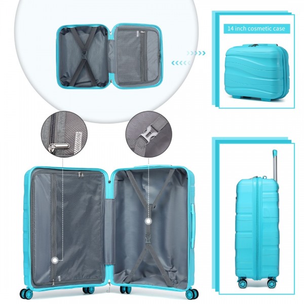 K2094L - Kono 14/20 Inch Lightweight Polypropylene Hard Shell 2 Piece Suitcase Set With TSA Lock And Vanity Case - Blue