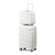 K2094L - Kono 14/20 Inch Lightweight Polypropylene Hard Shell 2 Piece Suitcase Set With TSA Lock And Vanity Case - Cream White